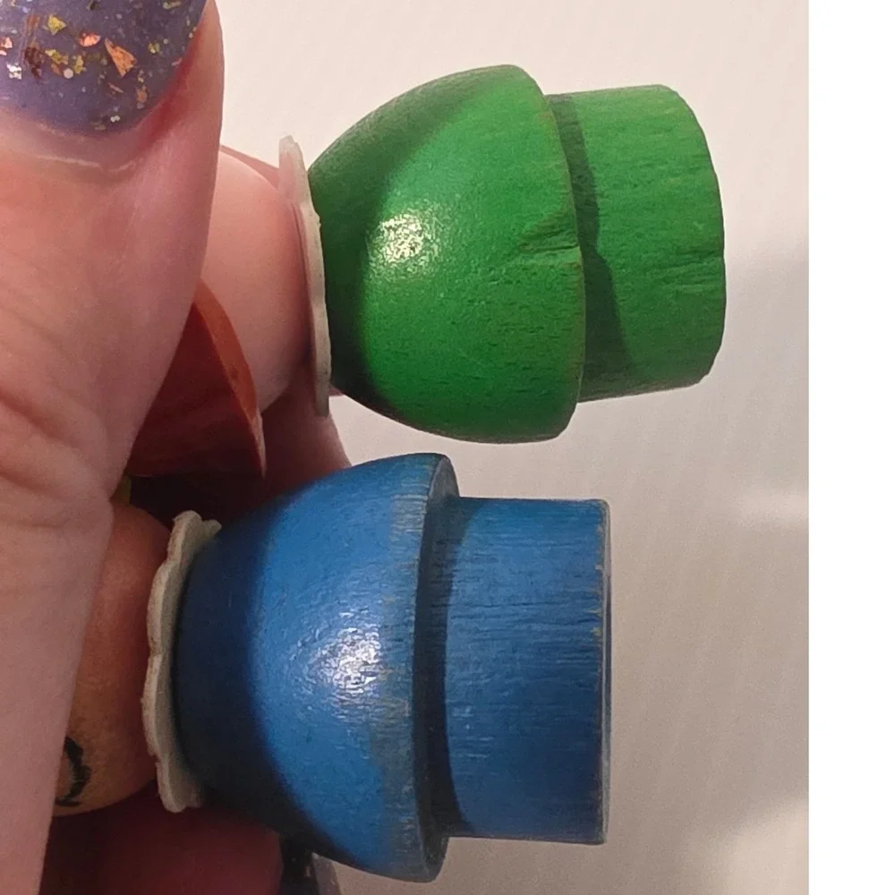 Fisher Price Little People Figures 2pc Blue Green Fair Vintage Wooden Body